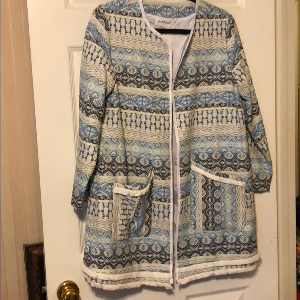 Peck & Peck New Sz Large Blue-Multi Coat Jacket